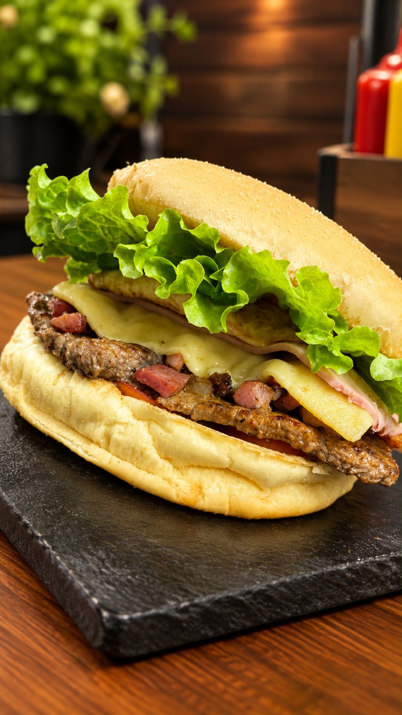 Xis do Bocão 1 com bife, bacon, queijo, presunto e alface